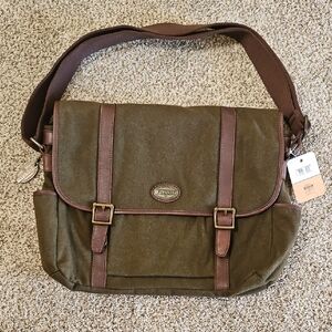 Fossil Green and Brown Messenger Bag with Leather Accents